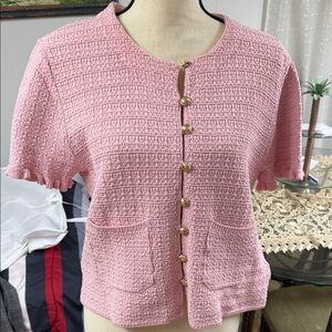 Zara Pink Textured Short-Sleeve Button Cardigan